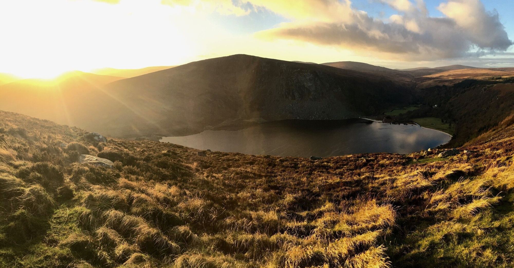 Sunset over Lough Tay and the Wicklow Mountains